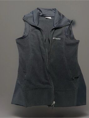 Columbia Vest Womens Small Black Fleece Full Zip Zipper Pockets Microfiber Trim